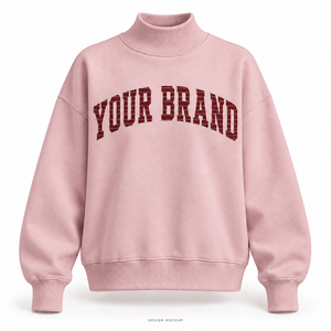 Sweat-shirt surdimensionné à col montant rose poudré personnalisé pour femme, avec appliqué plat et logo brodé, 32 couleurs, tailles XS-3XL - Product Image 1