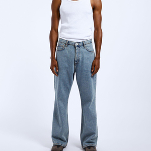 Jeans amples à jambes larges pour hommes avec logo brodé personnalisé, pantalon en denim surdimensionné, streetwear, coupe ample, jeans décontractés - Product Image 2