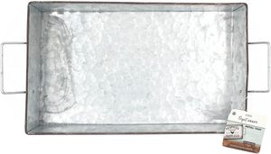 Rustic Galvanized Metal <b>Storage</b> <b>Tray</b> with Side Handles Farmhouse Organizer Decorative Serving Basket - Product Image 2