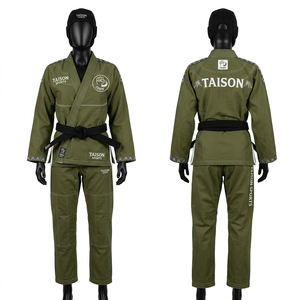 Premium BJJ Gi 450 GSM Pearl Weave Cotton Olive Green Reinforced Panels Embroidered Patch Logo Customizable - Product Image 1