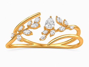 Anillo de compromiso de oro amarillo chapado para mujer con diamante talla pera, diseño de plantas, estilo romántico, engaste de puntas - Product Image 6