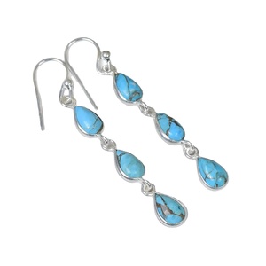 Pendientes Largos de Plata de Ley 925 con Turquesa Azul Cobre Hechos a Mano, con Forma de Pera y Piedras Preciosas, para Mujer - Product Image 1