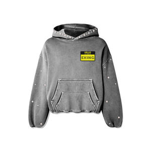 Sudadera Corta Gris Eking con Detalles de Pedrería, Logotipo Frontal, Estilo Urbano Otoñal para Hombre - Product Image 1