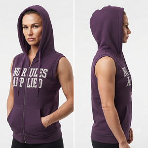 Gym Workout Sleeveless Full <b>Zip</b> Hoodie Women's Heavyweight Cotton French Terry Hoodie Embroidered Jogger Zipper <b>Hood</b> Ladies - Product Image 3