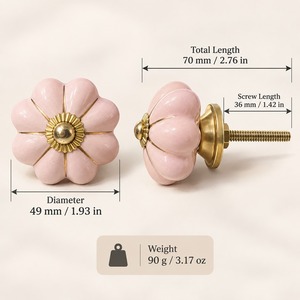 SHUBHAM <b>Pink</b> Flower Ceramic Cabinet Knob with Gold Tone Hardware Decorative Drawer Dresser <b>Wardrobe</b> Furniture Handle - Product Image 6
