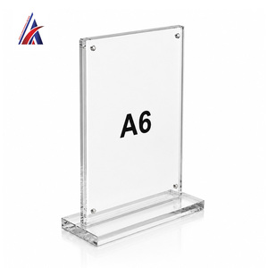 Malaysia Good Seller <b>Acrylic</b> T Stand Magnetic A6 Portrait <b>Table</b> Top <b>Sign</b> Holder Clear Menu Frame Double Sided Desk Display Rack - Product Image 4