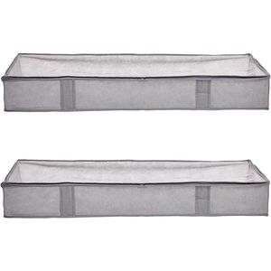Sacchi portaoggetti in tessuto con cerniera per sotto il letto, con finestra e maniglie, confezione da 2, 18 x 42 x 6 pollici, grigio - Product Image 1