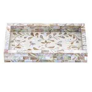 Plateau de service rectangulaire en mosaïque artisanale antique avec motif de feuilles colorées, assiette décorative bohème pour les plats de mariage et de fête - Product Image 2