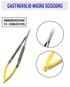 Castroviejo 3-Piece Stainless Steel Manual General Surgery Saturation Forceps Scissors Curved TC Needle Holder By <b>Blush</b> Surgical - Product Image 2