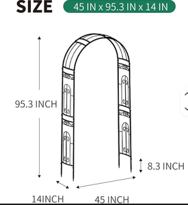 Black Metal Garden Arch <b>Trellis</b> with Decorative Scroll Design Climbing Plant Support for <b>Roses</b> Vines Outdoor Path Decor - Product Image 2