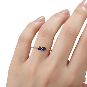 Anillo Fino de Moda para Propuesta de Matrimonio, Zafiro Azul de Corte Redondo, Oro Sólido de 14K/18K, Anillo Minimalista con Media Cadena de Diamantes, Anillo de Promesa - Product Image 6