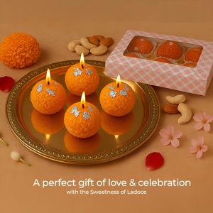 Arya Digital Ladoo Inspired Orange Handmade Eco-Friendly Natural Soy Wax Waterproof Candelabra for Festival Wedding Home - Product Image 4