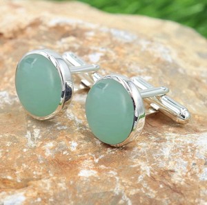 Boutons de manchette en chrysoprase, argent sterling 925, luxe, 10 grammes, pour hommes, garçons d'honneur, smoking, mariage, accessoires formels, cadeau - Product Image 3