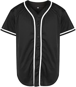 Camiseta de Béisbol Negra Unisex de Manga Corta con Botones al Frente, Absorbente de Humedad, de Poliéster, Corte Regular para Adultos, para Todas las Temporadas - Product Image 1