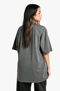 T-shirt Oversize Femme Col Rond Manches Courtes Épaules Tombantes Coupe Ample Imprimé Gris 100% Coton Jersey Respirant Été Logo - Product Image 4