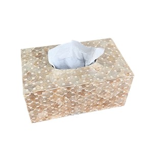 Boîte à mouchoirs rectangulaire haut de gamme en nacre, support en bois fait main avec incrustation de coquillages pour la décoration intérieure - Product Image 6