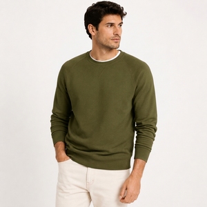 Sweat-shirt à capuche pour homme, vert olive, manches raglan, coupe ample, tricoté en coton, décontracté, vêtements d'hiver, polaire, écologique - Product Image 3