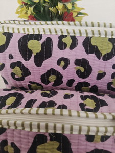 Leopared Green Purple Floral Block Printed Durable Cotton Zipper <b>Makeup</b> <b>Case</b> Indian Pouches Travel Cosmetic Practical - Product Image 5