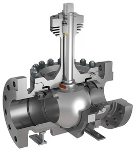 Válvula de bola montada en trunnion (vista de sección transversal) de acero al carbono, modelo Yogi Engineering 01 - Product Image 3