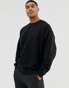 Sudadera de Cuello Redondo Extra Grande para Hombre, Color Negro Sólido, Tejido de Algodón, Estilo Casual, Corte Regular, Estilo Otoñal - Product Image 1