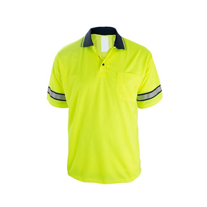เสื้อโปโลโพลีเอสเตอร์ผู้ชายแบบมองเห็นได้ชัดเจน คอปกสีกรมท่า พร้อมแถบลายทาง สำหรับชุดทำงาน - Product Image 2