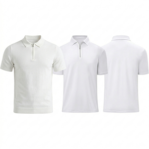 Polo à col zippé blanc pour homme personnalisé, respirant, à séchage rapide, manches courtes |   T-shirt de golf décontracté de haute qualité pour hommes - Product Image 2