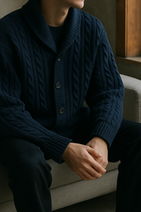 Nouveau cardigan tricoté noir pour homme, design personnalisé, manches longues, couleur unie, boutons sur le devant, respirant, anti-plis, pull d'hiver à séchage rapide - Product Image 4