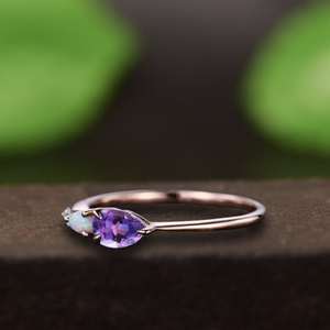 Bague de mariage vintage Art Déco en améthyste et opale, certifiée IGI, taille poire, en argent sterling 925 plaqué or rose 14 carats, pour les fêtes - Product Image 2