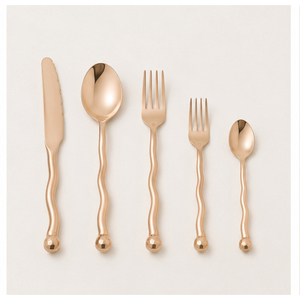 Handcrafted Luxury Wavy Handle Cutlery Set Undulating Sphere <b>Flatware</b> for Fine Dining and Modern Wedding Table Decor - Product Image 1