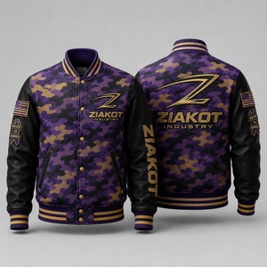 ZIAKOT Men's <b>Brown</b> Varsity Jacket Leopard Print Embossed Logo Casual Autumn Wear - Product Image 5