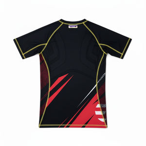 เสื้อรัดกล้ามเนื้อ MMA BJJ ผ้าซาตินยืดได้ 4 ทิศทาง ระบายอากาศได้ดี UPF50+ ป้องกันแบคทีเรีย ผลิตตามสั่ง (OEM) แขนสั้นสำหรับผู้ชาย - Product Image 5