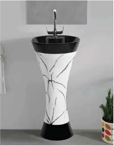 Lavabo sur pied en marbre facetté, à poser sur comptoir, avec design vertical moderne, pour usage en entrepôt, avec égouttoir inclus - Product Image 2