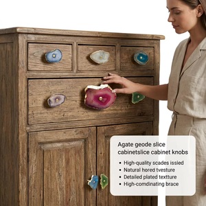 Boutons de meuble et poignées de tiroir en agate naturelle industrielle DIY avec garniture dorée, forme originale pour salle de bain et salon - Product Image 2