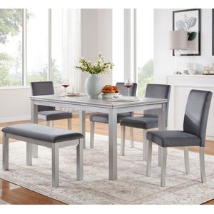 Juego de Comedor Rectangular de Madera de 6 Piezas con Sillas Tapizadas y Banco para 4 Personas, Muebles Elegantes para Comedor - Product Image 2