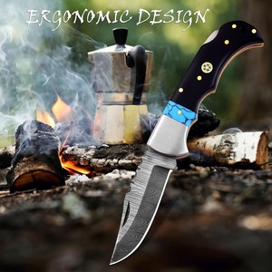 Cuchillo de Caza Damasco Hecho a Mano DIY, Hoja Fija, para Supervivencia al Aire Libre y Camping, con Mango de Madera y Resina, Logotipo Personalizado OEM ODM - Product Image 4