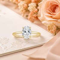 Bague de Fiançailles Solitaire en Argent 925 Plaqué Or 18K de Luxe, Zircon Ovale 3 Carats 5A, Vente en Gros pour Femme