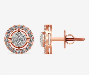 18K Rose Gold Lab Grown Diamond Round Halo Cluster <b>Stud</b> Earrings Pave CVD Diamond Trendy Anniversary Party Wholesale - Product Image 3