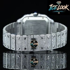 Montre mécanique Ice Look avec cadran carré, lunette en cristal, chiffres romains, bracelet, montre-bracelet pour homme - Product Image 4