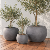 Lot de 4 Pots Sphériques Décoratifs Gris Cendre Mat en Fibre de Verre pour Location d'Événements, Présentoir Floral Léger pour Mariages