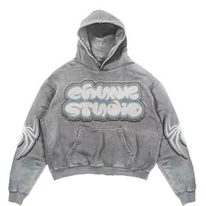 Sweat à capuche surdimensionné personnalisé en molleton gris vintage 100 % coton épais 500 g/m² pour homme, effet délavé soleil et usé, sans motif, délavé à l'acide - Product Image 1