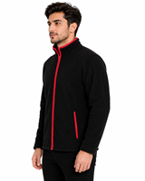 Veste polaire noire pour homme de qualité supérieure avec fermeture éclair intégrale et bordure contrastante rouge, veste thermique d'hiver, douce, chaude, décontractée, polaire pour l'extérieur