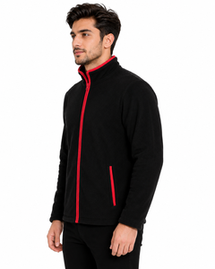Premium Men's Black Polar <b>Fleece</b> Full Zip <b>Jacket</b> with Red Contrast Trim Winter Thermal <b>Jacket</b> Soft <b>Warm</b> Casual Outdoor <b>Fleece</b> - Product Image 2