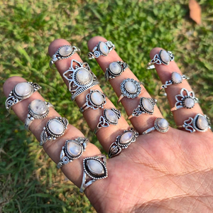 Ethereal Glow Moonstone <b>Rings</b> Bulk Natural Gemstone Handmade <b>Silver</b> Plated Bezel <b>Set</b> Boho Chic Statement Jewelry Party Gift - Product Image 2