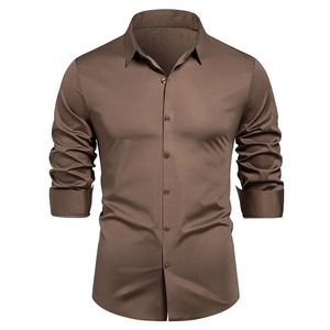 Camisa de Vestir Casual para Hombre, Manga Larga, Cuello Clásico, Color Sólido, Tejida - Product Image 5