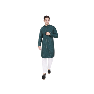 Conjunto de Kurta y Pijama de Rayón con Lentejuelas Bordadas para Hombre |   Traje Tradicional Indio de Manga Larga para Novio, Ropa Étnica de Diseñador para Fiestas - Product Image 1