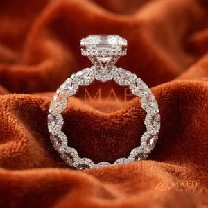 Elegant 925 Sterling <b>Silver</b> Oval Cut Diamond Engagement <b>Ring</b> with Multi Stone <b>Eternity</b> Band for Women - Product Image 3