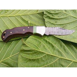 Couteau de chasse en acier Damas à pointe tombante avec manche en bois, épaisseur de 0,6 mm, lame affûtée à biseau, couteau de poche - Product Image 4