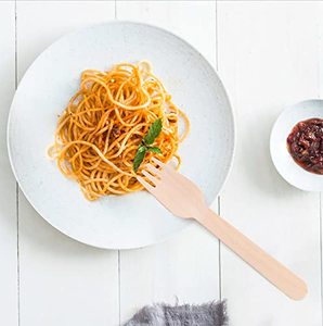 Tenedor Desechable Ecológico y Compostable de Madera de Abedul de 155 mm para Comida Rápida, Comida para Llevar, Fiestas, Restaurantes y Postres de Helado - Product Image 1