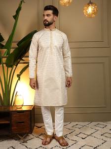 ชุดคุรตะปิจามาผ้าแจ็คการ์ดหนานุ่มสำหรับผู้ชาย แบรนด์วันทารา ผลิตจากผ้าเนื้อดีพรีเมียมและกางเกงชูดิดาร์ผ้าฝ้ายผสมสวมใส่สบาย เหมาะสำหรับงานเทศกาล - Product Image 3