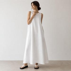 Luxury White Cotton Linen Maxi <b>Dress</b> With Sleeveless O-Neck <b>Loose</b> Fit boho Style Summer Casual Daily Wear - Product Image 3